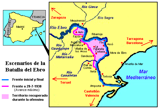 Mapa de la batalla del Ebro