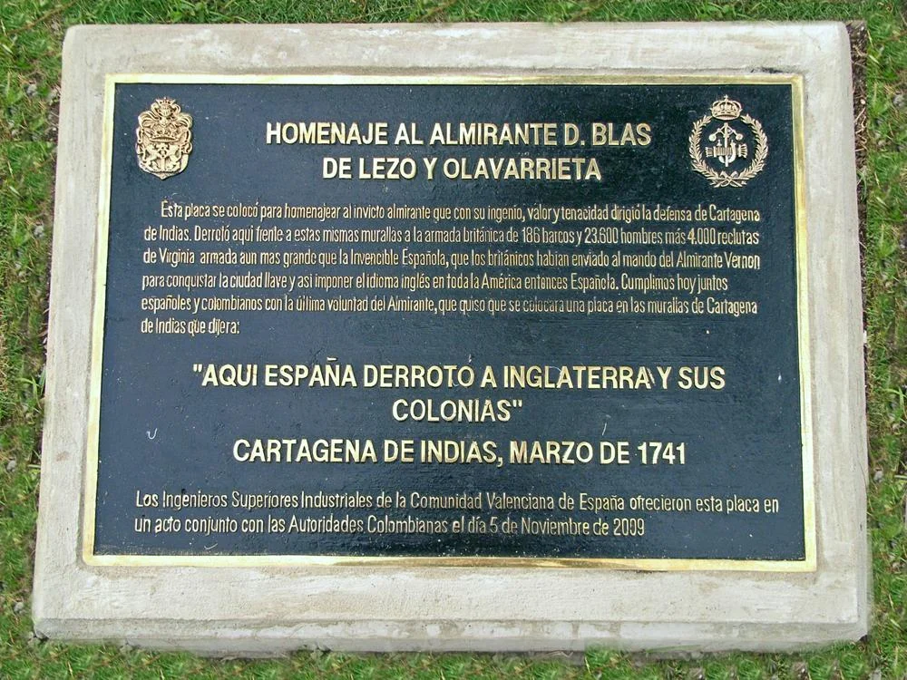 Placa en honor a Blas de Lezo en Cartagena de Indias